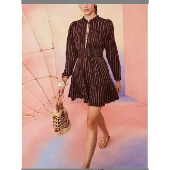 Ulla Johnson Rosalind Metallic Chocolate Striped Mini Dress Size 6 - Picture 11 of 11
